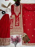 Mesmerizing  Embroidery Work Red Color Sharara Suit