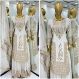 Mesmerizing  Embroidery Work White Color Sharara Suit