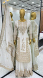 Mesmerizing  Embroidery Work White Color Sharara Suit