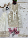Mesmerizing  Embroidery Work White Color Sharara Suit