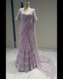 Fashionable Thred & Sequence Purple Color Saree -saree Pink / unstich 1 mtr women's fashion mart
