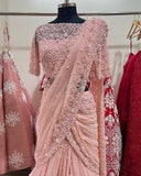 Fashionable Thred & Sequence Peach Color Saree -saree free / pink women's fashion mart