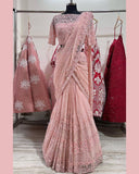 Fashionable Thred & Sequence Peach Color Saree -saree free / pink women's fashion mart