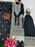 Mesmerizing  Embroidery Work Black Color Sharara Suit