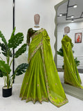 Presenting Green Color Heavy Sequence Work Saree