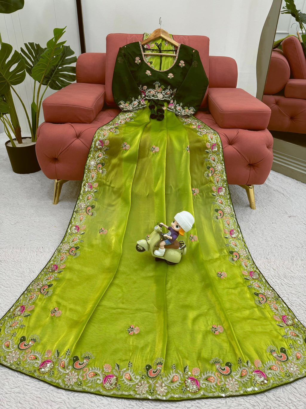 Presenting Green Color Heavy Sequence Work Saree