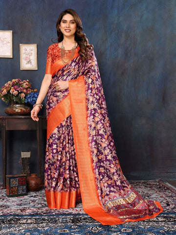 Trending Floral Digital Printed Cotton Silk Saree -Party Wear Default Title women's fashion mart