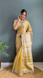 Rich Golden Colour Pearl Handwork Saree With Blouse -Silk Saree Gold women's fashion mart