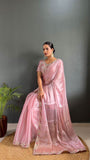 Blush Pink Colour Pearl Handwork Saree With Blouse -Silk Saree Pink women's fashion mart