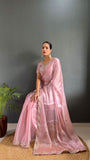 Blush Pink Colour Pearl Handwork Saree With Blouse -Silk Saree Pink women's fashion mart