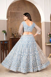 Cerulean Blue Colour Embroidery Work On Net Lehenga Choli -Lehenga Choli Blue women's fashion mart