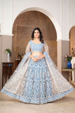 Cerulean Blue Colour Embroidery Work On Net Lehenga Choli -Lehenga Choli Blue women's fashion mart
