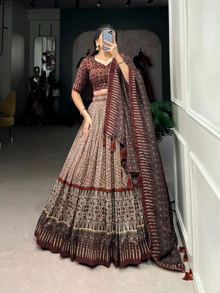 Elegant Bandhej And Ajrakh Printed Silk Lehenga Choli - women's fashion mart