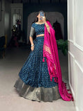 Zari Weaved Viscos Silk Lehenga Choli -Lehenga Choli Navy Blue / XS women's fashion mart