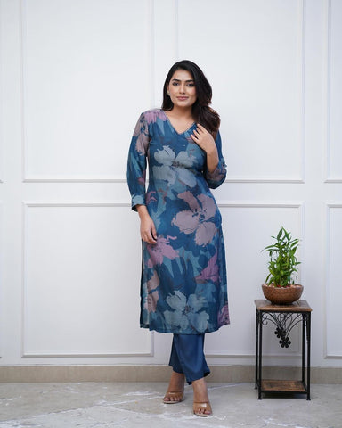 💃Enjoy New Floral Kurta Pant set with amazing lace Work ❤️ (WACD02)  women's fashion mart