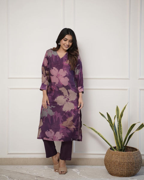 💃Enjoy New Floral Kurta Pant set with amazing lace Work ❤️ (WACD04)  women's fashion mart