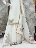 White Cream Colour Embroidery Work Sharara Palazzo Suit -Designer Suit M / White women's fashion mart