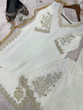 White Cream Colour Embroidery Work Sharara Palazzo Suit -Designer Suit M / White women's fashion mart