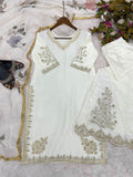 White Cream Colour Embroidery Work Sharara Palazzo Suit -Designer Suit M / White women's fashion mart