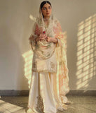 White Cream Colour Embroidery Work Sharara Palazzo Suit -Designer Suit M / White women's fashion mart