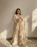 White Cream Colour Embroidery Work Sharara Palazzo Suit -Designer Suit M / White women's fashion mart