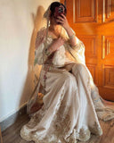 White Cream Colour Embroidery Work Sharara Palazzo Suit -Designer Suit M / White women's fashion mart