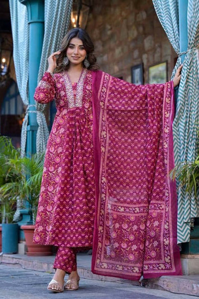 Lavender Harmony Kurta Pent With Dupatta Suit Set - XXL women's fashion mart