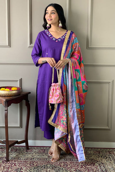 Vibrant Mirror Silk Dupatta Cotton Kurta Set - XXL women's fashion mart