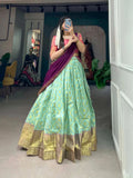 Iconic Jacquard Silk Sea Green Zari Weaved Lehenga Choli Set - women's fashion mart