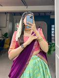 Iconic Jacquard Silk Sea Green Zari Weaved Lehenga Choli Set - women's fashion mart
