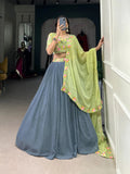 Gorgeous Grey Georgette Sequined Embroidered Lehenga Choli - women's fashion mart