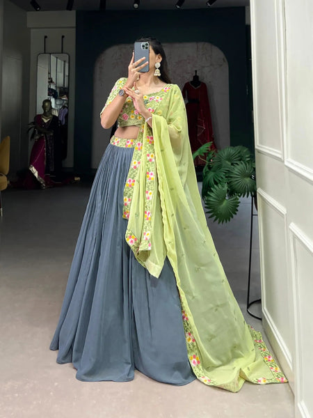 Gorgeous Grey Georgette Sequined Embroidered Lehenga Choli - women's fashion mart