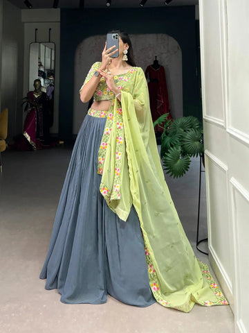 Gorgeous Grey Georgette Sequined Embroidered Lehenga Choli - women's fashion mart
