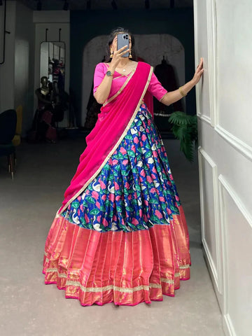 Exquisite Mysore Silk Pichwai Printed Zari Weaved Lehenga Choli - women's fashion mart