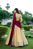 Enchanting  Kanchipuram Zari Weaved Cream Lehenga Choli Set - women's fashion mart