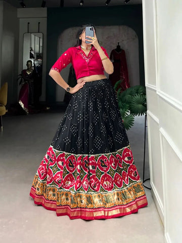 Exquisite Tussar Silk Bandhej and Patola Printed Lehenga Choli - women's fashion mart