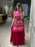 Elegant Designer Pink Printed Hand Worked Palazzo Suit - women's fashion mart