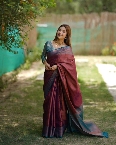 Maroon Kubera Pattu Kanjivaram Silk Saree - Default Title women's fashion mart