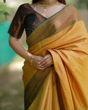 Mustard Yellow Kubera Pattu Kanjivaram Silk Saree - Default Title women's fashion mart