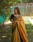 Mustard Yellow Kubera Pattu Kanjivaram Silk Saree - Default Title women's fashion mart