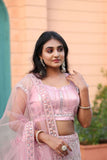 Baby Pink Colour Sequence Embroidery Work Lehenga Choli -Lehenga Choli Pink women's fashion mart