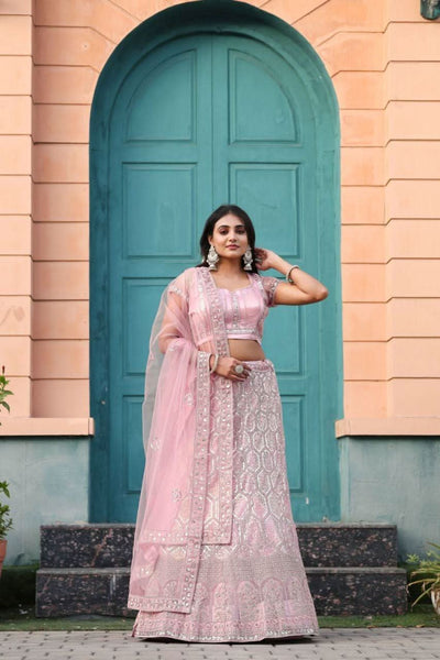 Baby Pink Colour Sequence Embroidery Work Lehenga Choli -Lehenga Choli Pink women's fashion mart
