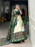 Elegant Tussar Silk Patola Printed Lehenga Choli Set -Lehenga Choli Green / Semi Stitched women's fashion mart