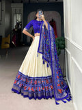 Elegant Tussar Silk Patola Printed Lehenga Choli Set -Lehenga Choli Royal Blue / Semi Stitched women's fashion mart