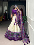 Elegant Tussar Silk Patola Printed Lehenga Choli Set -Lehenga Choli Purple / Semi Stitched women's fashion mart