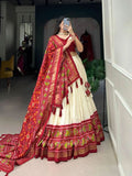 Elegant Tussar Silk Patola Printed Lehenga Choli Set -Lehenga Choli Red / Semi Stitched women's fashion mart