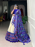 Elegant Tussar Silk Patola Printed Lehenga Choli Set -Lehenga Choli Royal Blue / Semi Stitched women's fashion mart