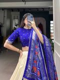 Elegant Tussar Silk Patola Printed Lehenga Choli Set -Lehenga Choli Royal Blue / Semi Stitched women's fashion mart