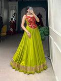 Enchanting Pure Rayon Embbosed Design Lehenga Choli -Lehenga Choli Parrot Green / M women's fashion mart