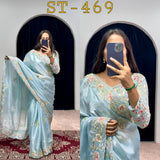 Glam Jimmy Choo Fabric Embroidered Saree with Designer Blouse - Default Title women's fashion mart